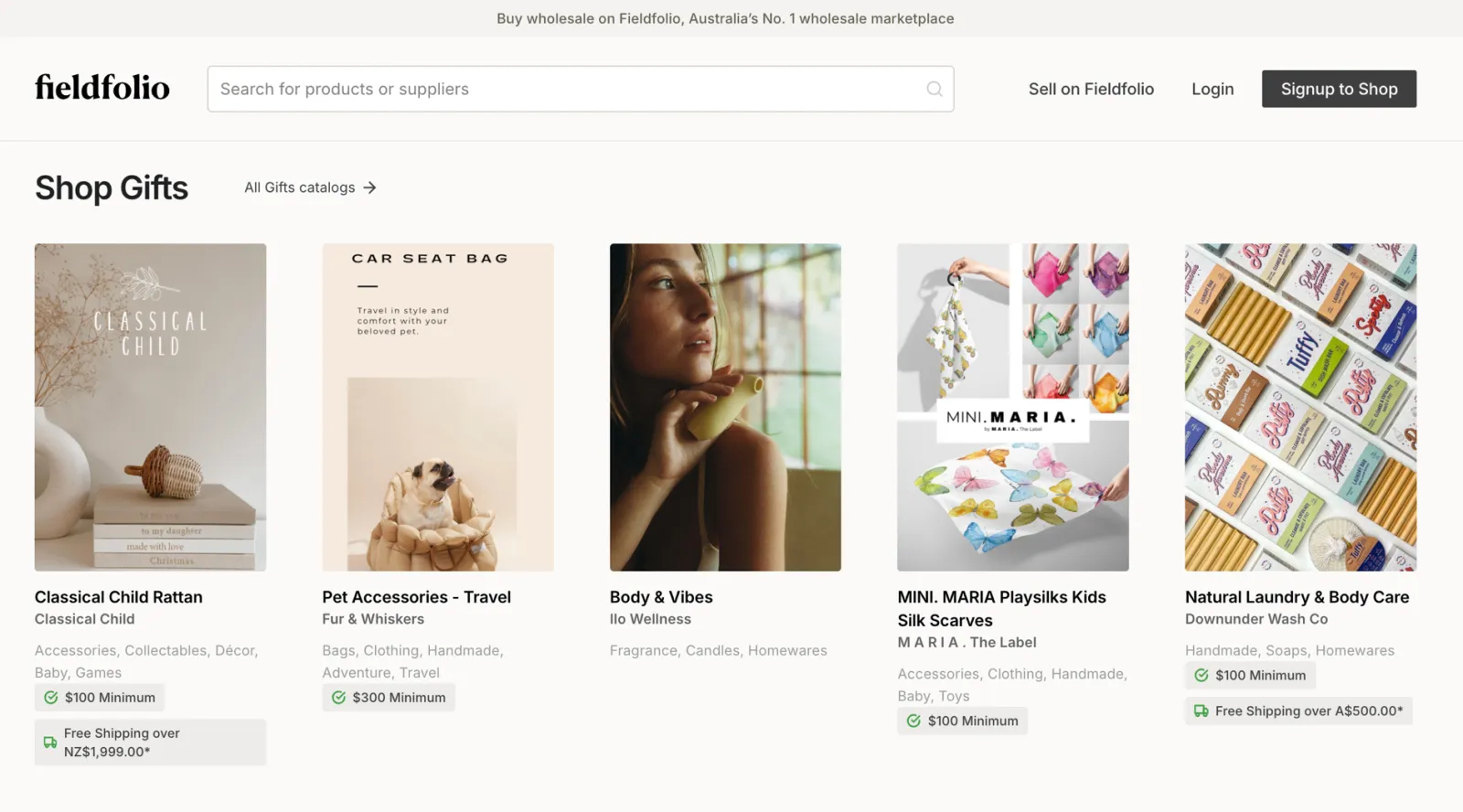 Browsing gift catalogues on the Fieldfolio marketplace