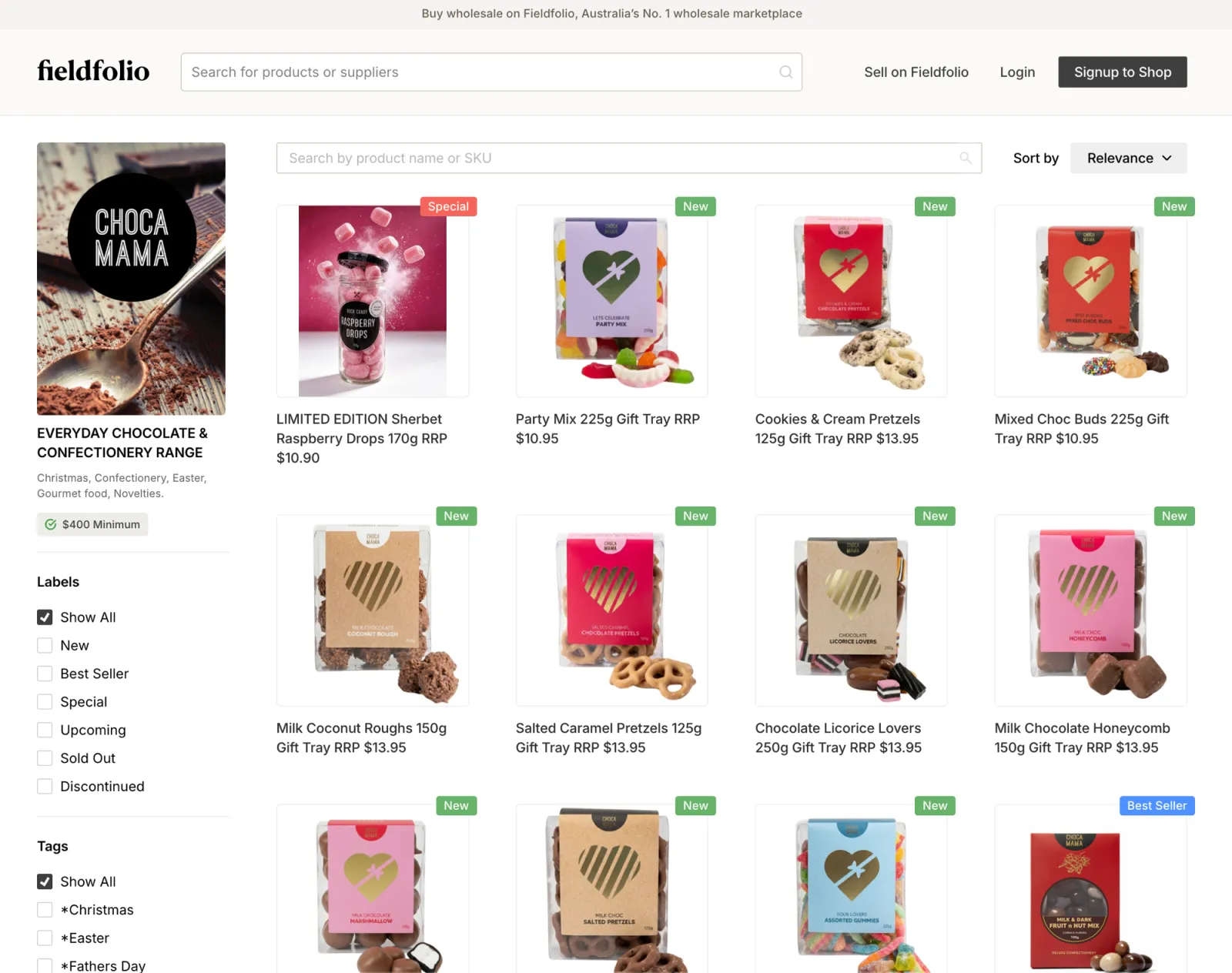 A seller catalogue on the Fieldfolio marketplace