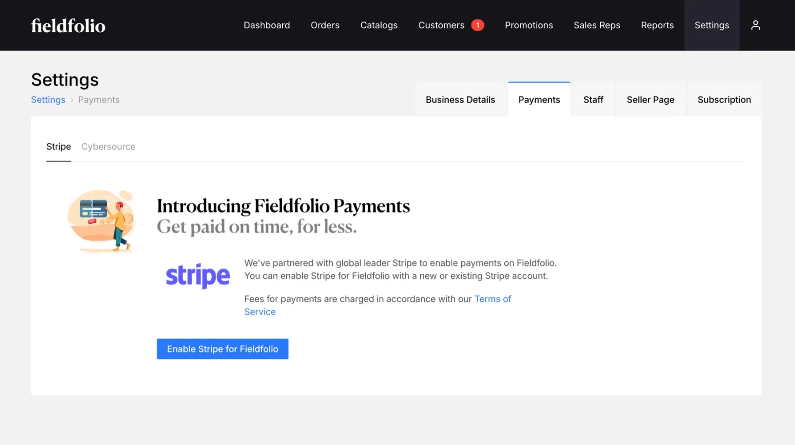 Payment provider onboarding in the Fieldfolio seller back office
