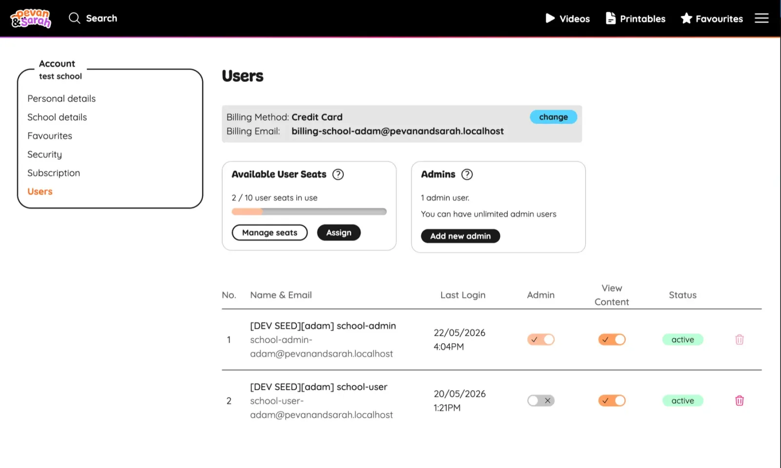 Managing school accounts in the platform admin