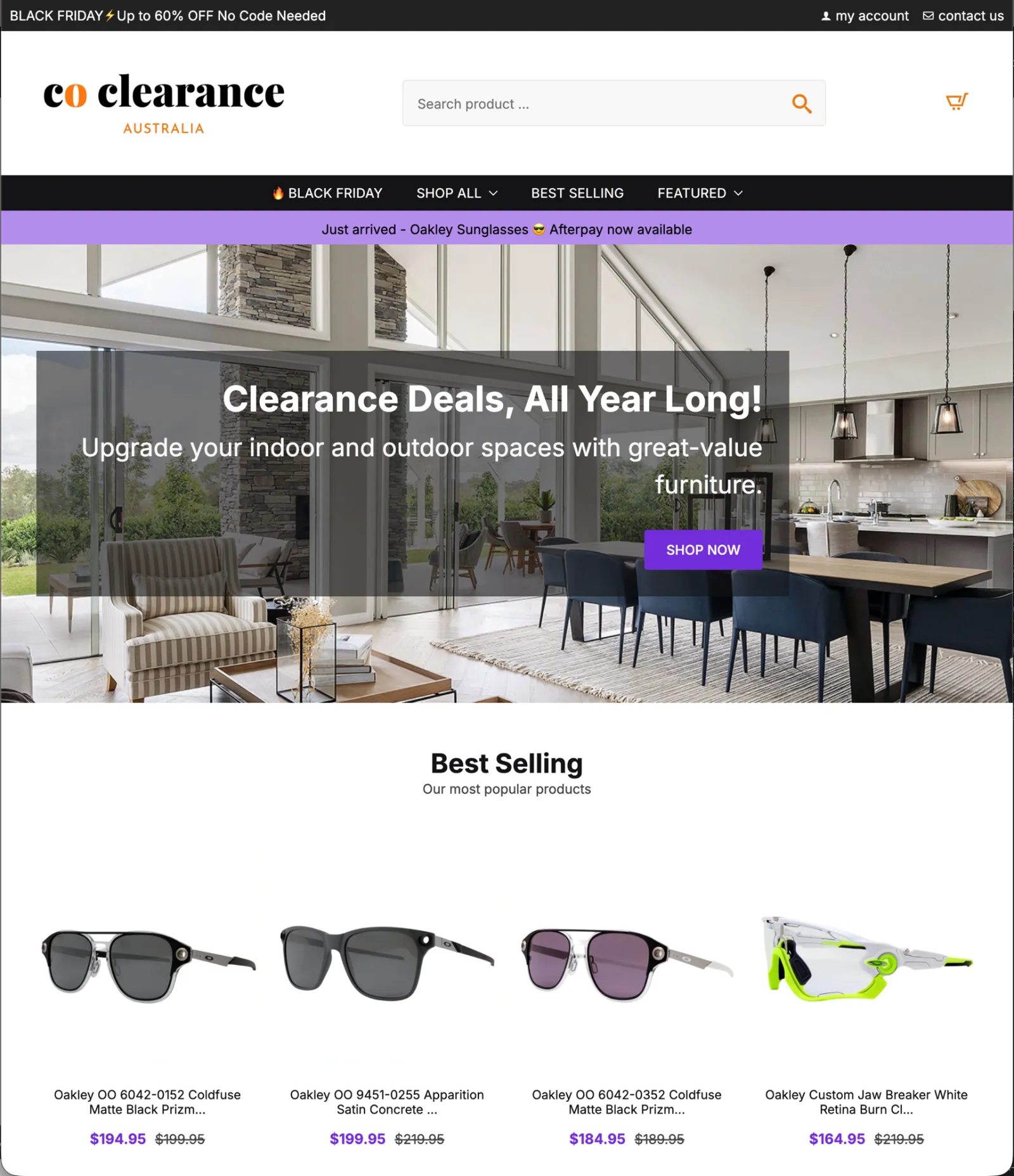 The Coclearance storefront homepage